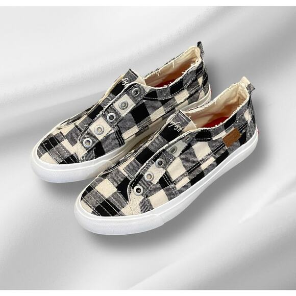 Blowfish Malibu Sneaker Girls 5 StreetWear Cream Buffalo Check Skater Rocker - Picture 1 of 8